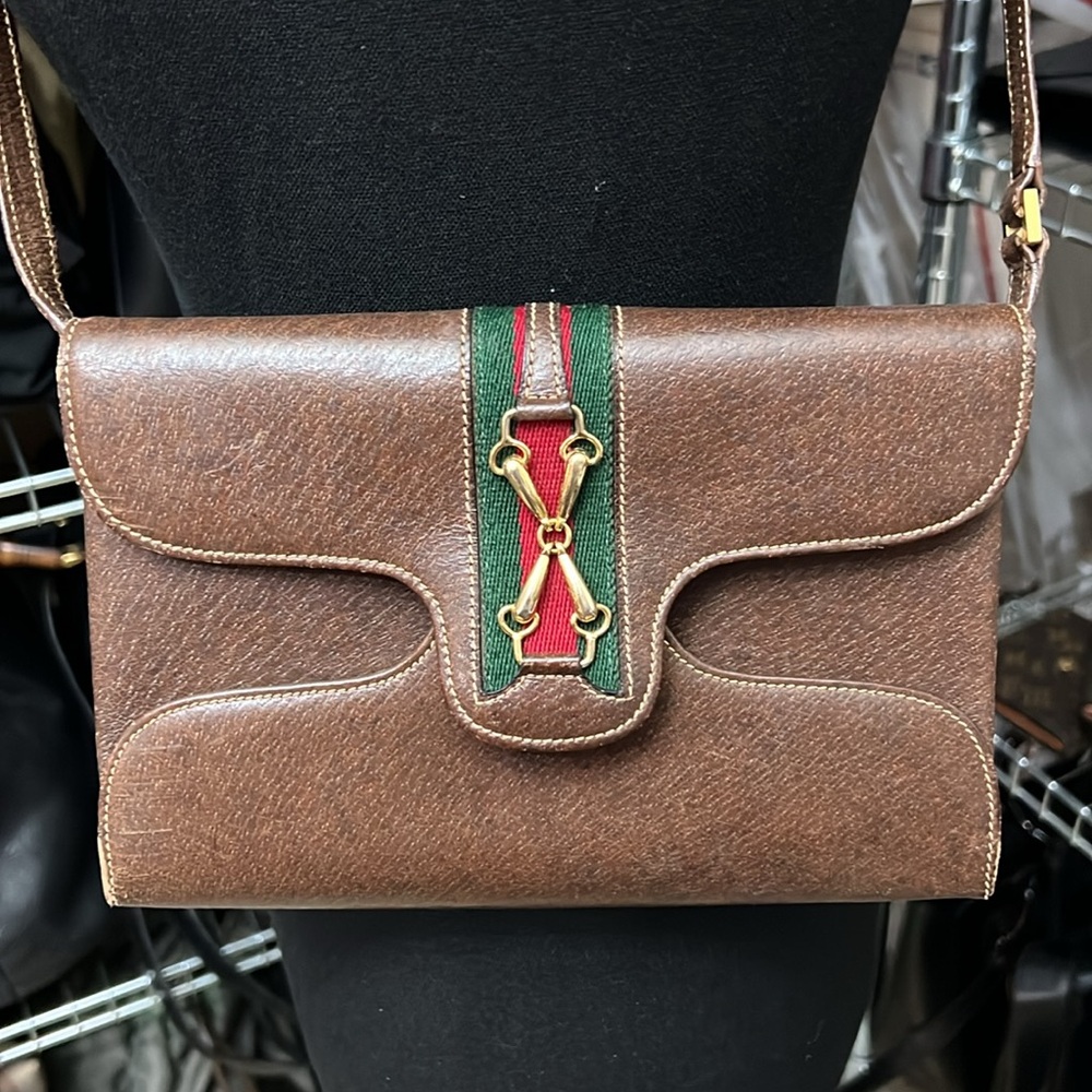 Vintage Gucci | Sherry Web Leather Shoulder Bag